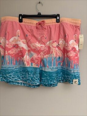 No Boundaries New! Mens UPF 50+ Pink Flamingo Swim Trunks size 3XL